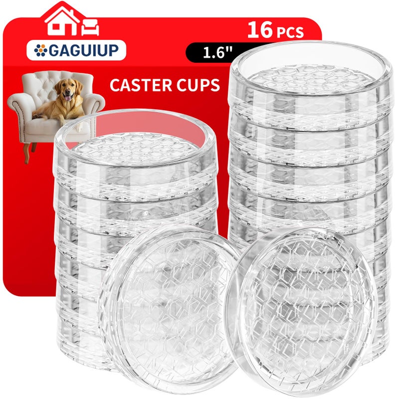 GAGUIUP 1.6""x1.6"" Round Rubber Furniture Caster Cups, 16 PCS Chair Coasters for Carpet - Clear Non Slip Furniture Pads with Grip, Carpet Protector for Furniture Legs - Protect Any Flooring - Image 1